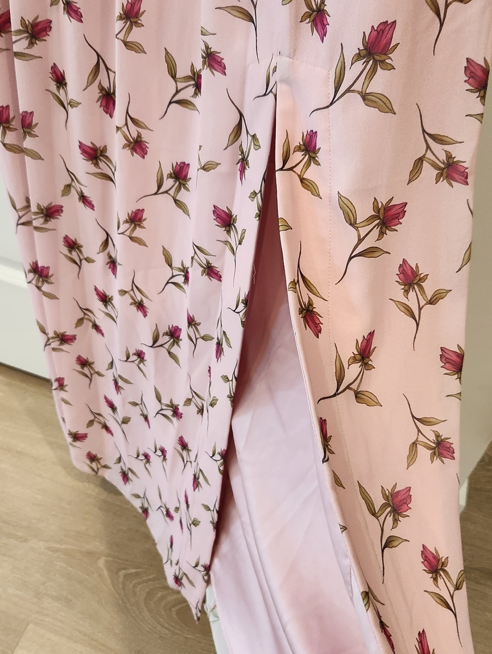 Badgley Mischka Pink Floral Maxi Dress with Mint Bow - Picture 4 of 9